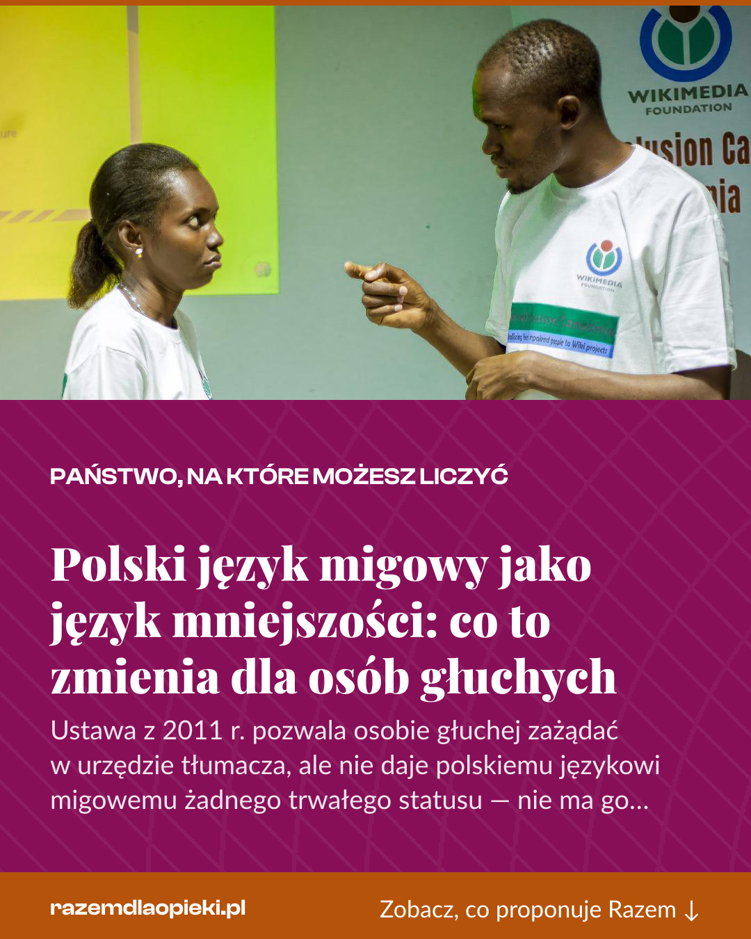 Grafika pionowa do udostępnienia: Polski język migowy jako język mniejszości: co to zmienia dla osób głuchych