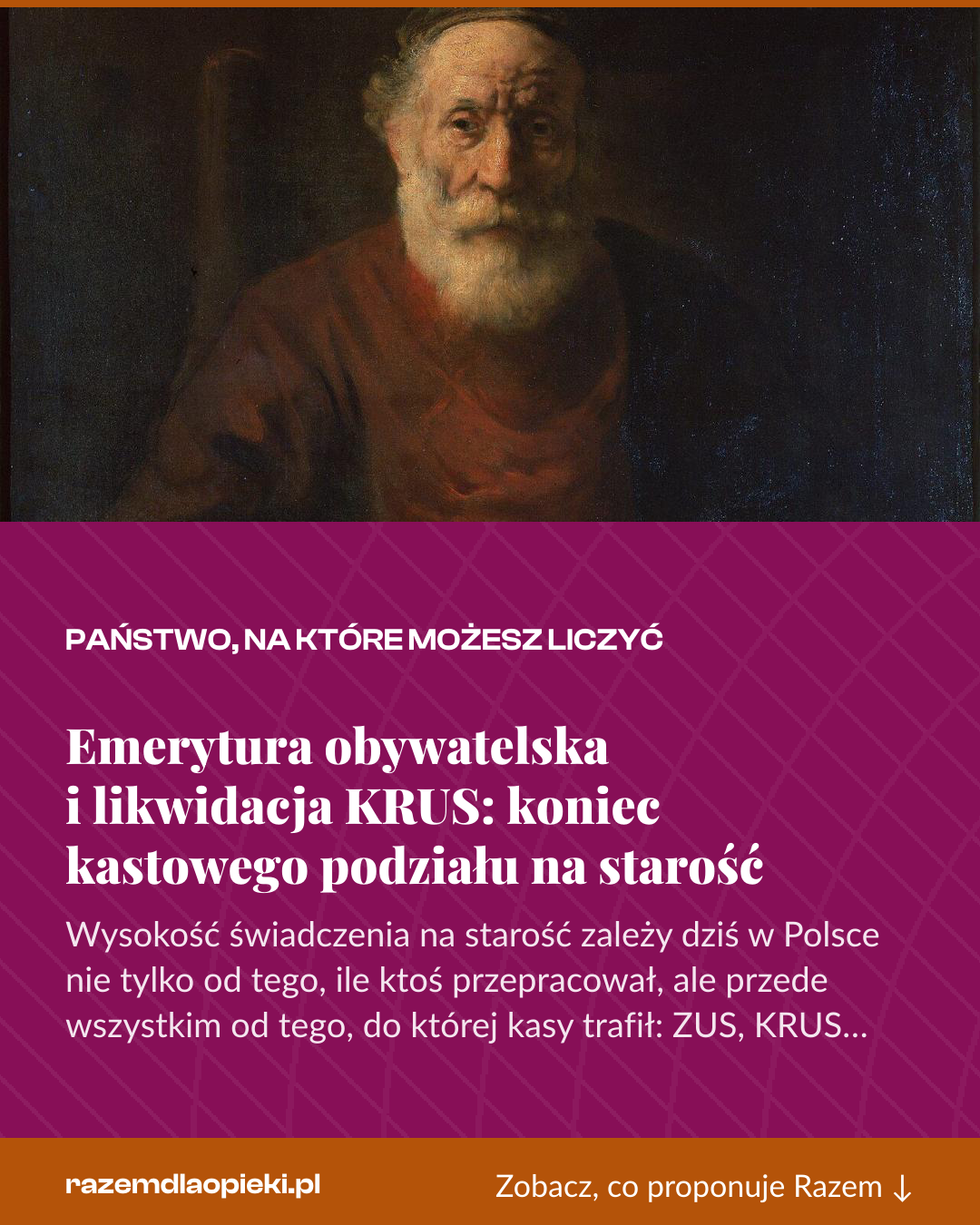 Grafika pionowa do udostępnienia: Emerytura obywatelska i likwidacja KRUS: koniec kastowego podziału na starość