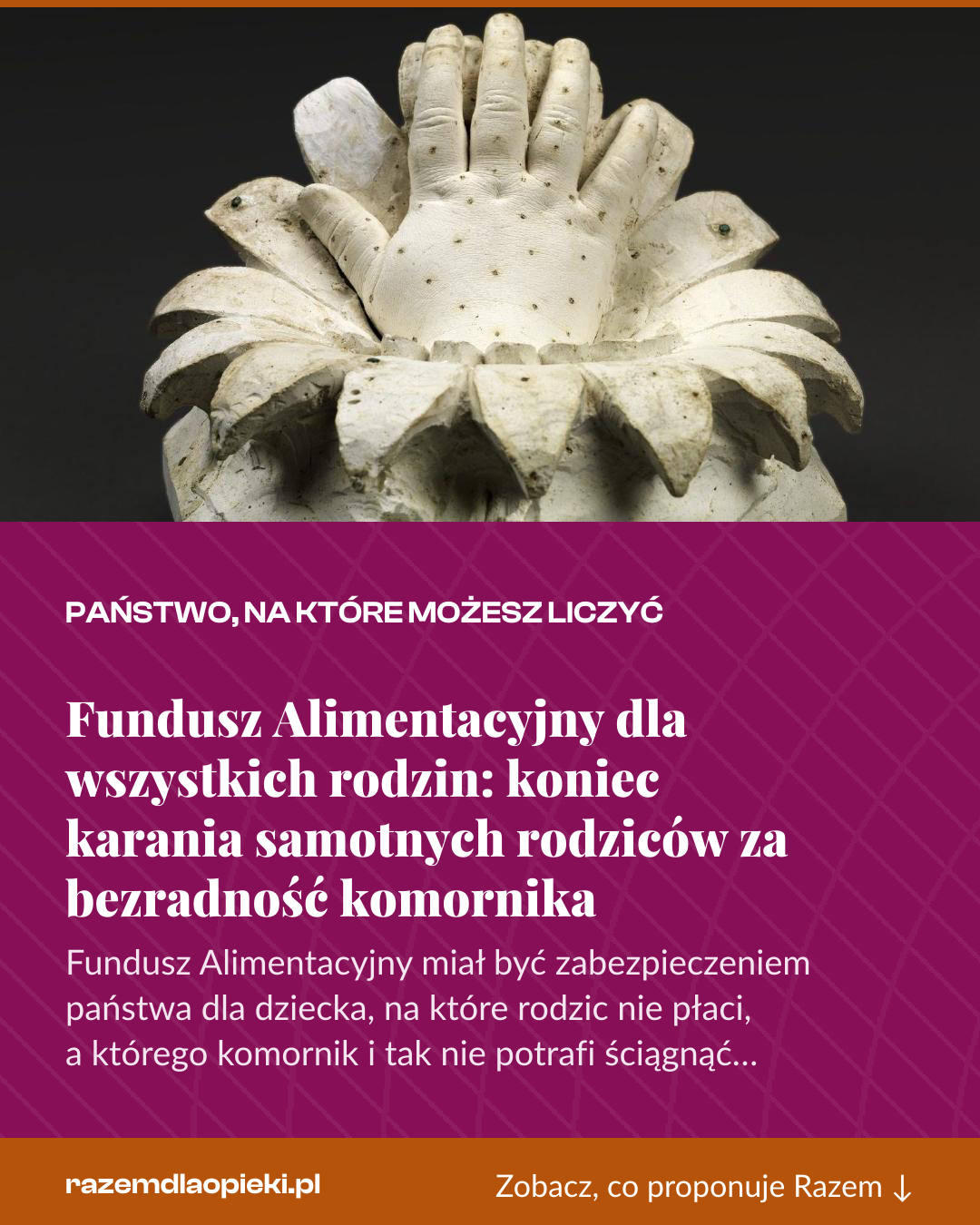 Grafika pionowa do udostępnienia: Fundusz Alimentacyjny dla wszystkich rodzin: koniec karania samotnych rodziców za bezradność komornika
