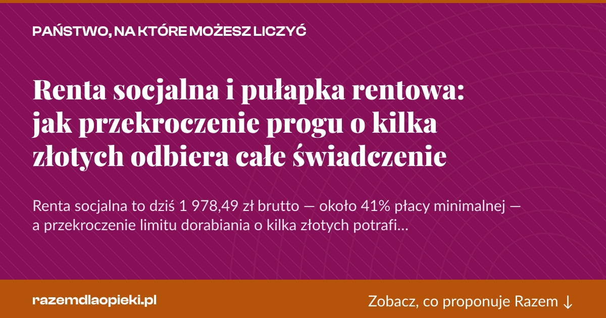 Karta social do udostępnienia: Renta socjalna i pułapka rentowa: jak przekroczenie progu o kilka złotych odbiera całe świadczenie