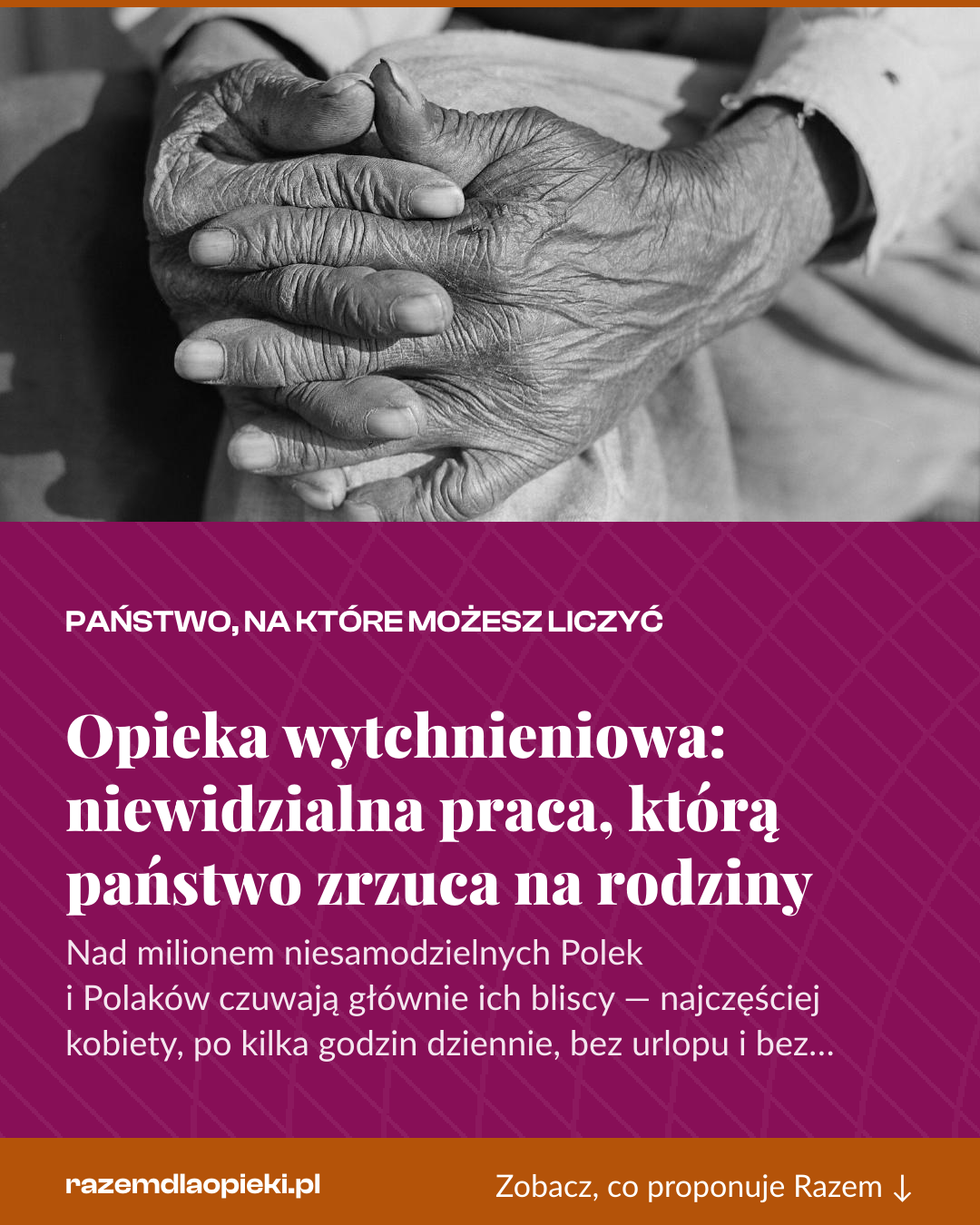 Grafika pionowa do udostępnienia: Opieka wytchnieniowa: niewidzialna praca, którą państwo zrzuca na rodziny